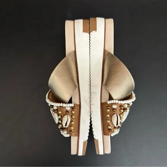 Sam Edelman Sandals Womens 7M Audrea Slide Slip On Shoes Shells Beads Platform - Picture 7 of 10